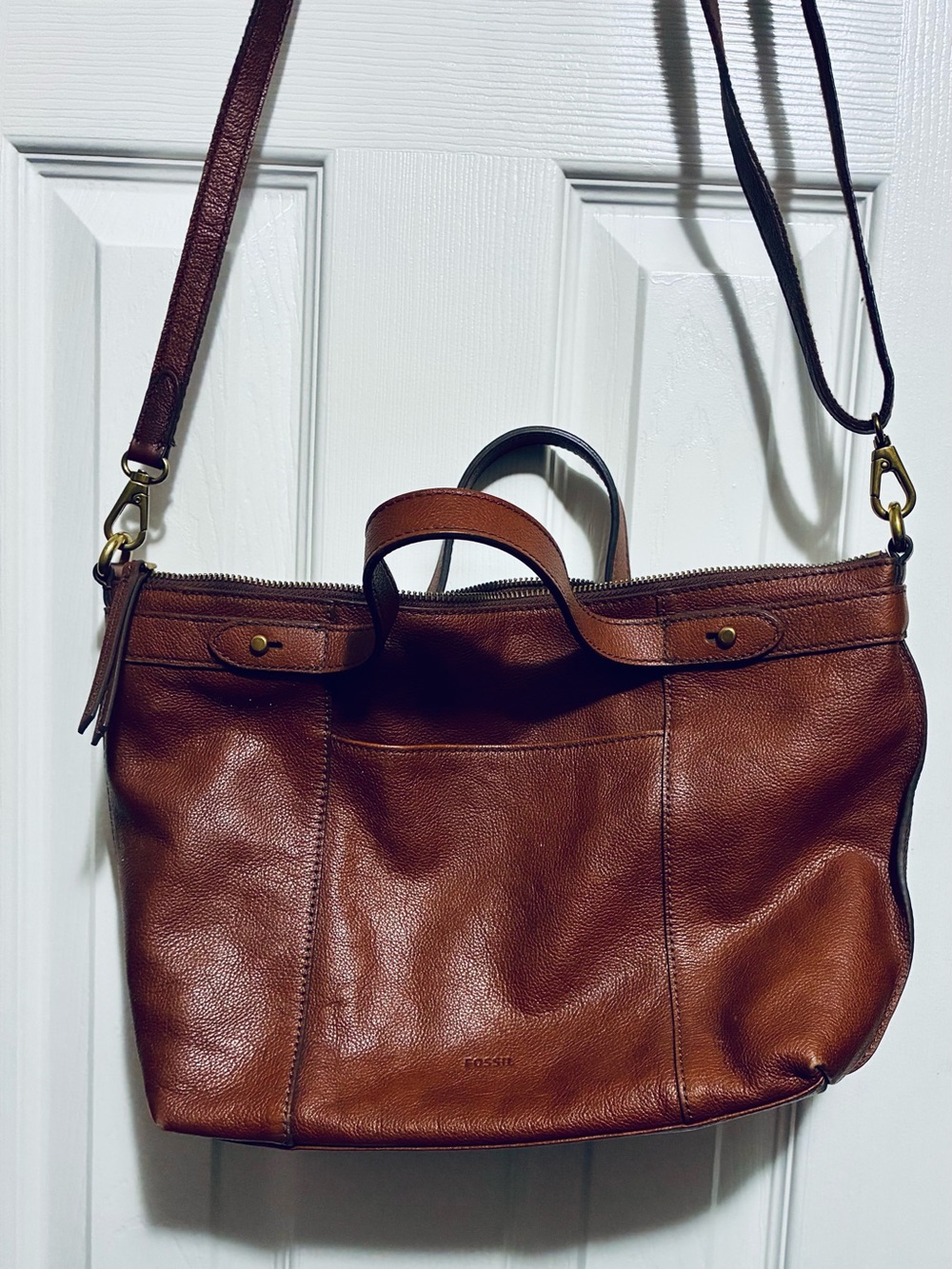 Fossil Brown Leather Crossbody Tote